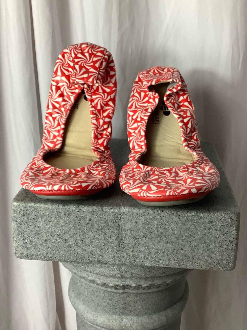 Women's Red & White Patterned Foldable Ballet Flats